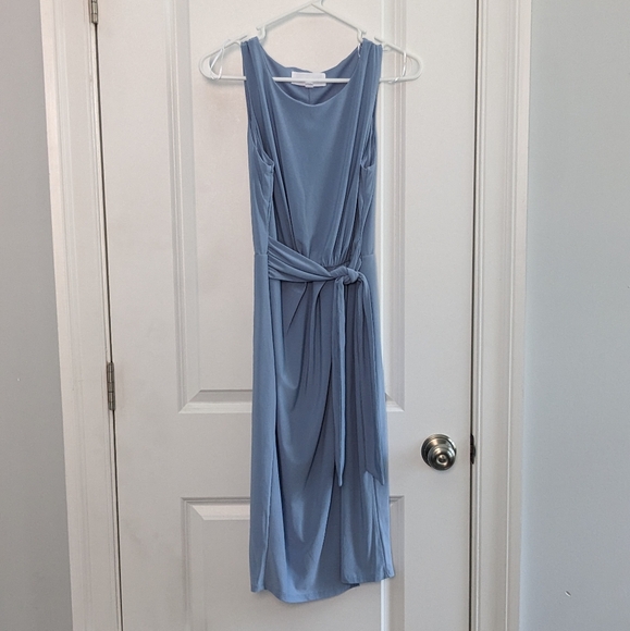 Light Blue Stretch Tie Waist Midi Dress (Size Small) - Picture 3 of 10